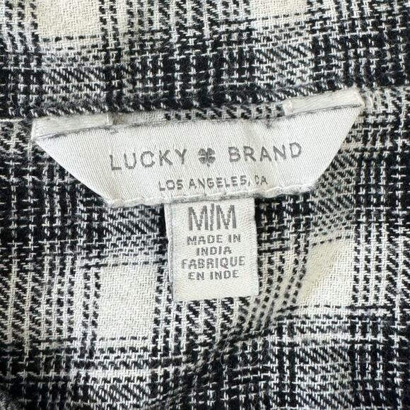 Lucky Brand Women's Medium Black White Plaid Flannel Button Down Cotton Shirt - Picture 4 of 8